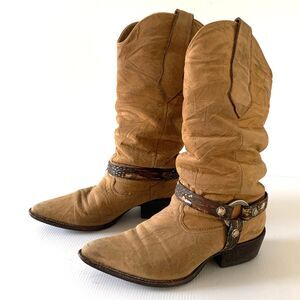 Vintage woman’s Zodiac western style boots, brown leather cowboy boots, Sz 6